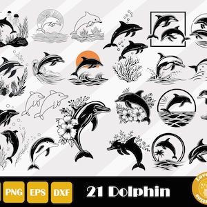 Clipart dauphin, décoration murale dauphin, océan animal Svg, Svg animaux marins, vecteur de dauphin, dauphin couper fichier, amour de dauphin, lot de Svg de dauphin