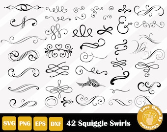 Hand-Drawn Swirls and Curls SVG, Text Dividers, Flourish PNG (Digital Download)