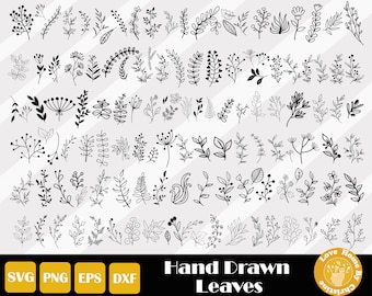 130 Hand Drawn Leaves, Hand Drawn Plant, Leaves Svg, Hand Drawn Floral Svg, Line Art Flower Svg, Flower Sketch, Instant Download