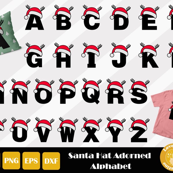 Christmas Alphabet Svg, Christmas Letter Svg, Santa Letter Svg, Monogram Letters, Santa Hat Monogram, Santa Hat Alphabet, Instant Download