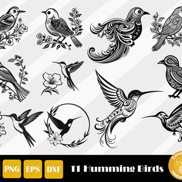 11 Humming Bird Svg, Bird Svg, Hummingbird Clipart, Floral Bird Svg, Bird Flowers Svg, Hummingbird Cut File, Instant Download