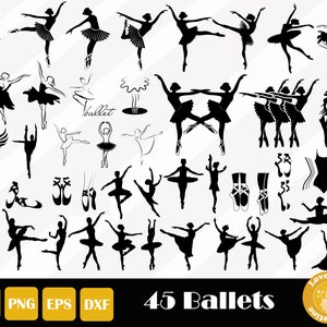 45 ballet dancer svg, ballet shoes svg, ballerina svg, ballerina bundle cut files for cricut and silhouette, easy cut, instant download