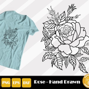 Rose Svg, Flower Svg, Rose Clipart, Rose Outline Svg, Rose Leaf Svg, Rose With Leaves Svg, Rose Vector, Instant Download