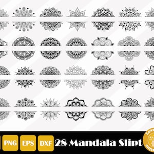 28 Mandala Split Svg, Mandala Monogram Svg, Mandala Svg, Incisione laser, Modello di taglio della carta, Mandala Cut File per la silhouette cricut