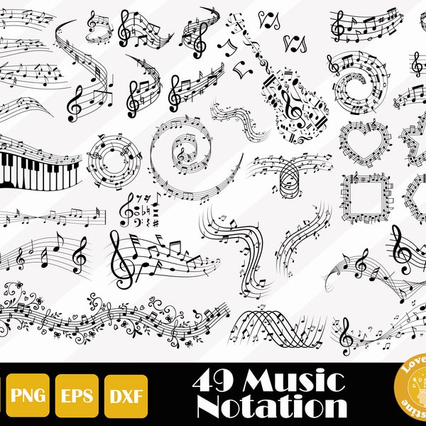 49 Music Svg, Guitar Svg, Music Clipart, Music Note Svg Cut Files for Cricut Silhouette, Easy Cut, Instant Download