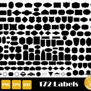 Puede incluir: Una colección de 172 formas de etiquetas en blanco y negro, incluyendo círculos, cuadrados, rectángulos, escudos y pancartas. Las etiquetas son perfectas para agregar un toque de estilo vintage a tus manualidades y proyectos.
