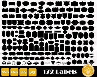 May include: A collection of 172 black and white label shapes, including circles, squares, rectangles, shields, and banners. The labels are perfect for adding a touch of vintage style to your crafts and projects.
