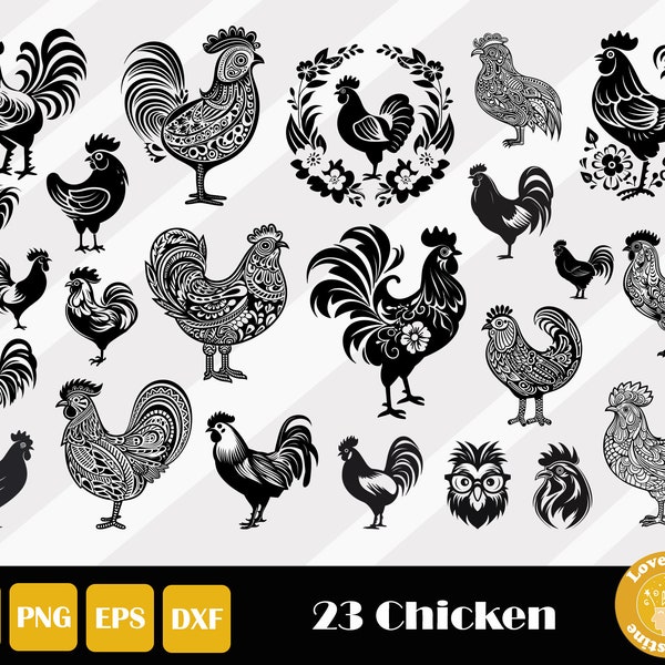 23 Chicken Svg, Rooster Svg, Chicken Cut File, Floral Chicken Svg, Farmhouse Sign Svg, Chicken Zentangle, Crazy Chicken, Instant Download