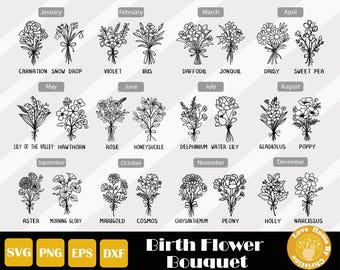 Birth Flowers Svg, Doodle Flower Svg, Birth Floral Png, Daisy Wildflower Svg, Family Flowers Svg, Flower Bouquet Svg, Wild Flower Svg