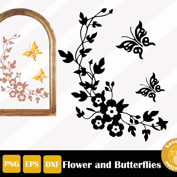 Flowers Blossom Butterfly Garden PNG SVG EPS Files for Cricut Silhouette Files, Easy Cut, Instant Download