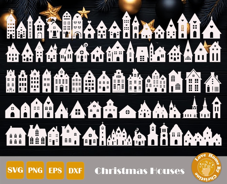 Christmas Village House Silhouettes Bundle | Laser Cut Houses Svg Dxf ...