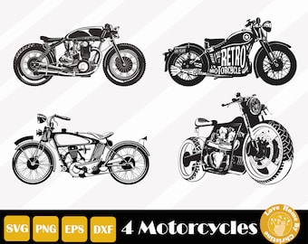 4 オートバイ SVG、バイク SVG、オートバイ ベクター、オートバイ カット ファイル、オートバイ クリップアート、ハーレー SVG、簡単カット、即時ダウンロード