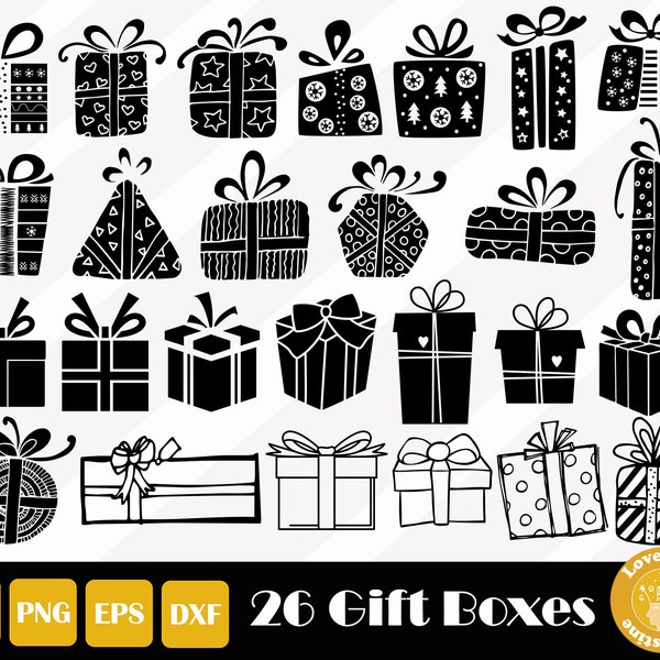 26 Gift Box Svg, Christmas Gift Svg, Birthday Gift Svg, Present Svg, Gift Box Cut File for Cricut and Silhouette, Easy Cut, Instant Download
