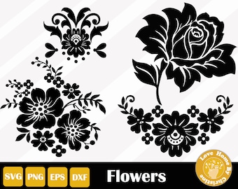 4 Flowers Blossom Rose Bundle SVG PNG EPS Files for Cricut Silhouette Files, Easy Cut, Instant Download