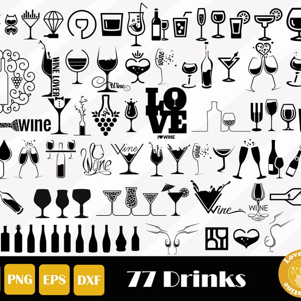 77 Wine SVG,  Wine Glass SVG, Alcohol SVG Cut File for Cricut Silhouette Files, Easy Cut, Instant Download