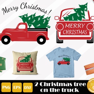 2 Christmas Truck Png, Retro Truck Svg, Christmas Truck Svg, Antique Truck Tree, Red Truck Svg, Merry Christmas Svg, Instant Download