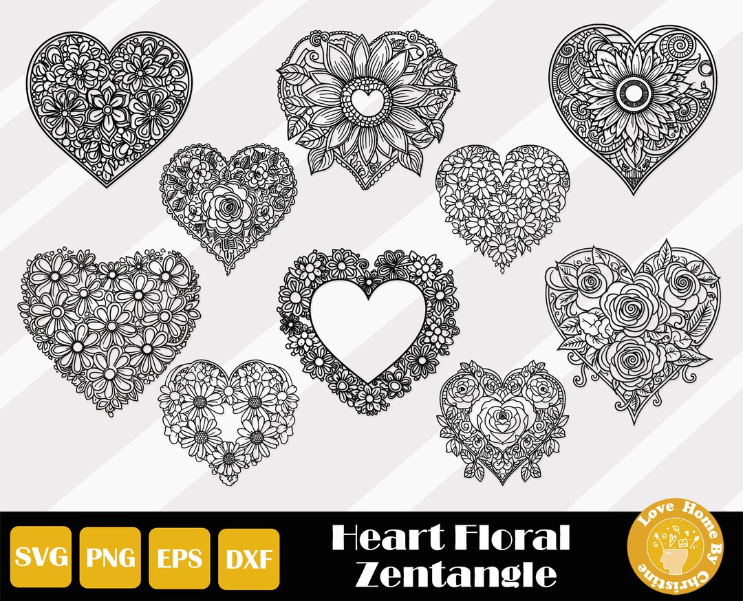 Lace Heart Svg, Zentangle Heart Svg, Floral Heart Svg, Flower Heart Svg ...