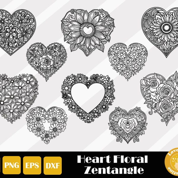 Lace Heart Svg, Zentangle Heart Svg, Floral Heart Svg, Flower Heart Svg, Heart Mandala, Intricate Svg, Valentines Day Svg, Instant Download