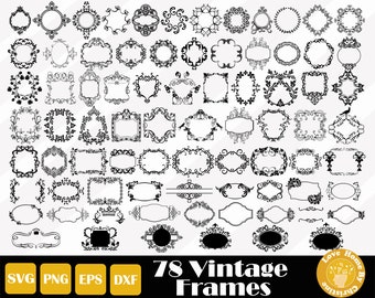 78 Vintage Frames Svg, Monogram Frame, Vintage Label Svg, Wedding Frame PNG SVG EPS Files for Cricut Silhouette, Easy Cut, Instant Download