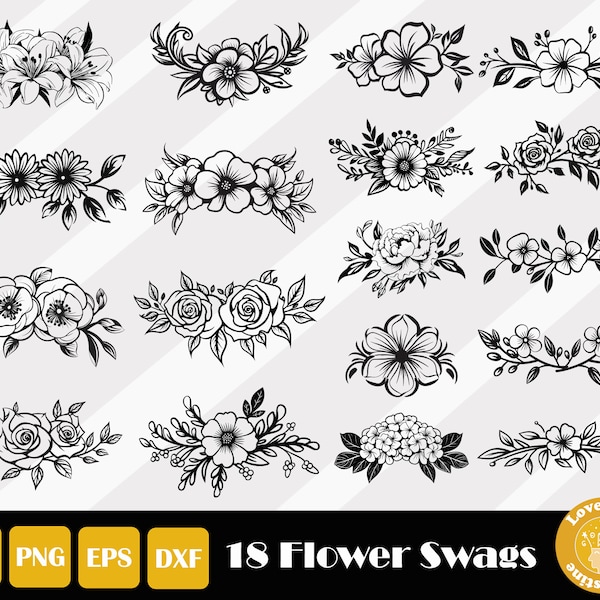 Flower Swag Svg, Flower Border Svg, Flower Bundle Svg, Botanical Svg, Floral Svg, Flower Clipart, Flower Backdrop Svg, Instant Download