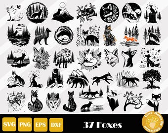 Forest Animal Cricut, Forest Animal Svg, Animal Svg Bundle, Wild Animal Svg, Fox Vector, Fox Clipart, Fox Cricut, Fox Svg, Fox Silhouette