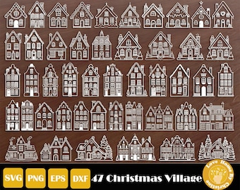 Winter Village Svg, Window Decoration Winter, Nordic Houses, Luminary Svg, Paper House Svg, Christmas Scene Png, Amsterdam Ornament