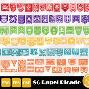 Papel Picado Svg, Papel Picado Clipart, Svg mexicain, Papel Picado Bannière, Fiesta Bunting, Dia De Los Muertos, Téléchargement immédiat