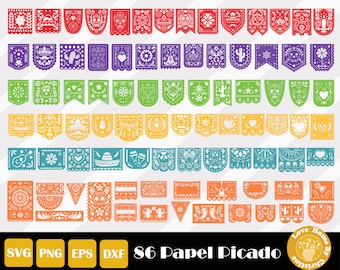 Papel Picado Svg, Papel Picado Clipart, Svg mexicain, Papel Picado Bannière, Fiesta Bunting, Dia De Los Muertos, Téléchargement immédiat