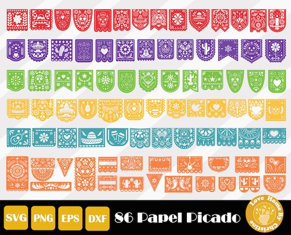 Papel Picado Svg, Papel Picado Clipart, Mexican Svg, Papel Picado Banner, Fiesta Bunting, Dia De Los Muertos, Instant Download