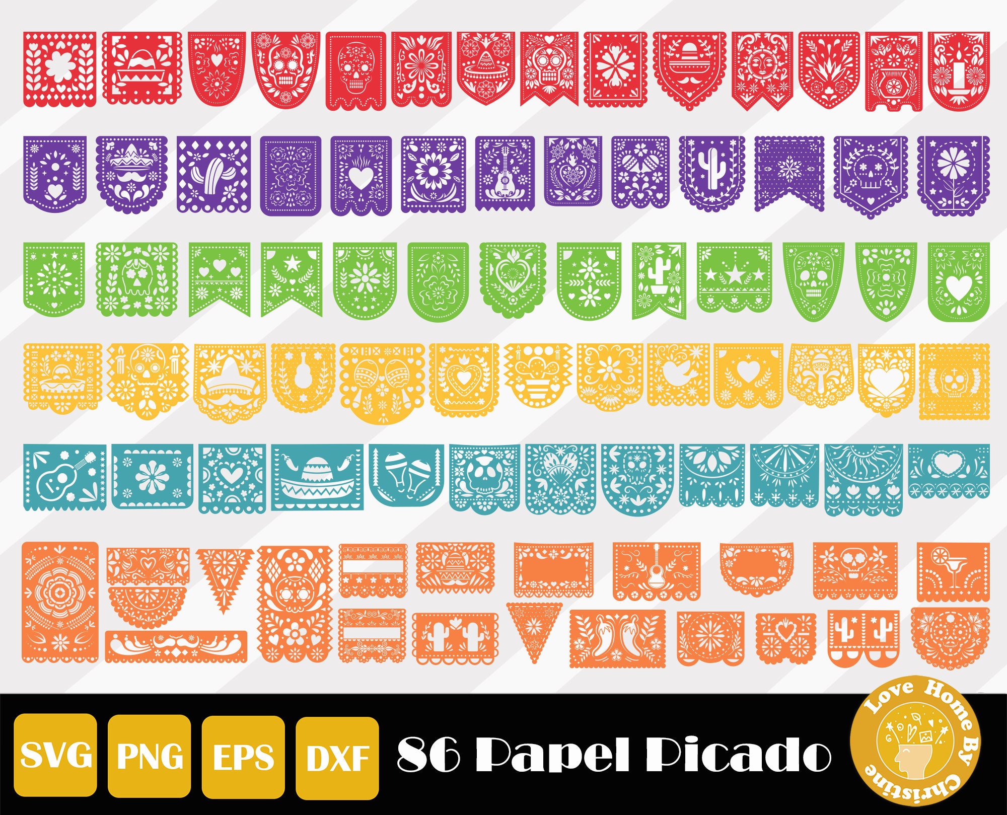 Mexican Party Banners (5 Pack with 10 Unique Plastic Flag Designs