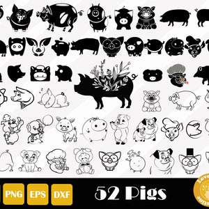52 Pig Svg, Farm Animals Svg, Baby Pig Svg, Pig With Flowers Svg, Pig Png, Pig Clipart, Pig Face Svg, Pig Cut File, Instant Download