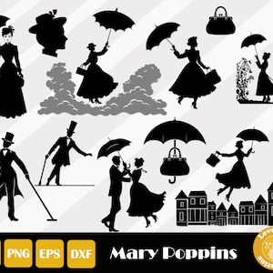 Mary Poppins vettoriale, Mary Poppins Svg, sagome di Mary, Mary Poppins Clipart, camicia di Mary Poppins, ombrello Svg, Mary Poppins vettoriale
