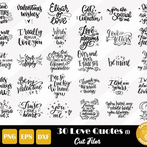 30 Love Quote Bundle SVG PNG EPS, arquivos de corte manuscritos de amor para arquivos de silhueta Cricut, corte fácil, download instantâneo