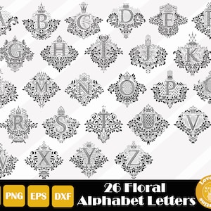 26 Ornamental Alphabet Svg, Vintage Alphabet Svg, Floral Alphabet Svg, Alphabet Cut File For Cricut Silhouette, Easy Cut, Instant Download