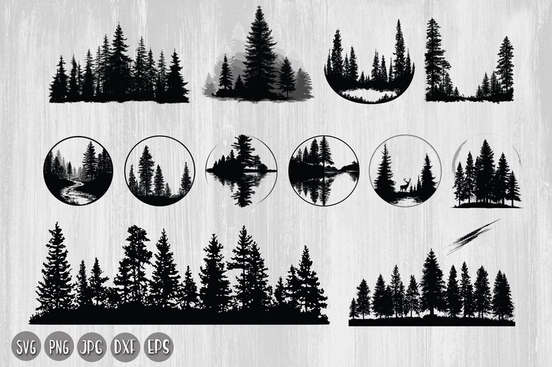 Tree Scenery Svg, Forest Svg, Tree Line Forest Svg, Evergreen Tree Svg ...