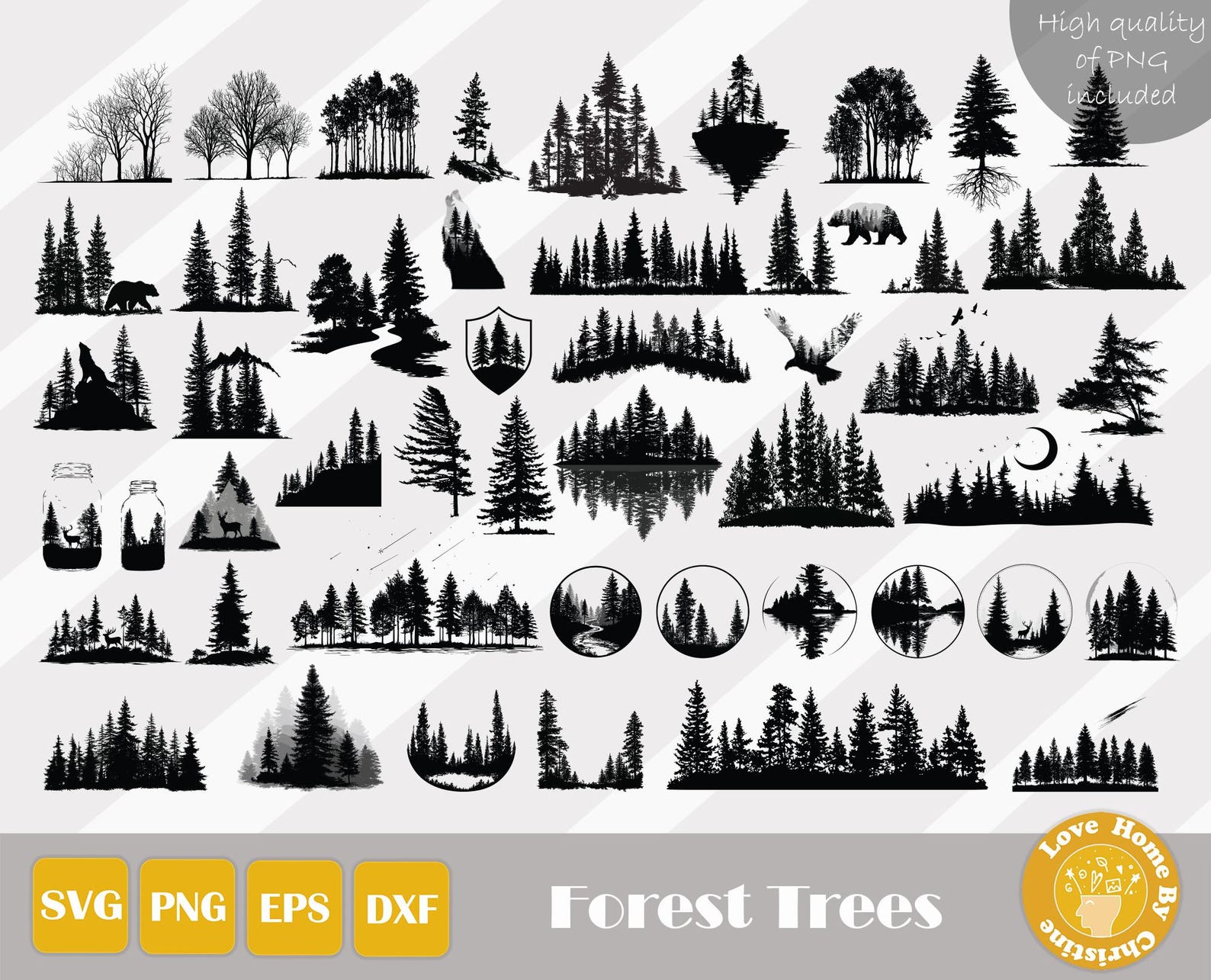 Tree Scenery Svg, Forest Svg, Tree Line Forest Svg, Evergreen Tree Svg ...