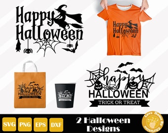 2 Glad Halloween Svg, Bus eller Treat Svg, Halloween-skylt, Spöklik Svg, Halloween-tröja Svg, Enkelt klipp, Direktnedladdning