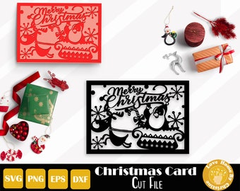 Christmas Card Svg, Santa On Sleigh, Greeting Card Svg, Christmas Cut File, Christmas Design Svg, Christmas Cricut Svg, Instant Download