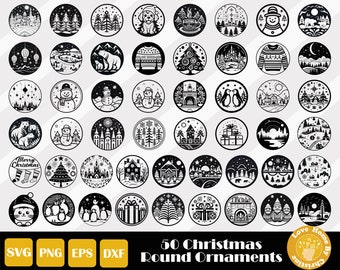 50 Christmas Ornament, Ornament Svg Bundle, Christmas Round Svg, Ornament Cut File, Christmas Scene Svg, Christmas Svg, Instant Download