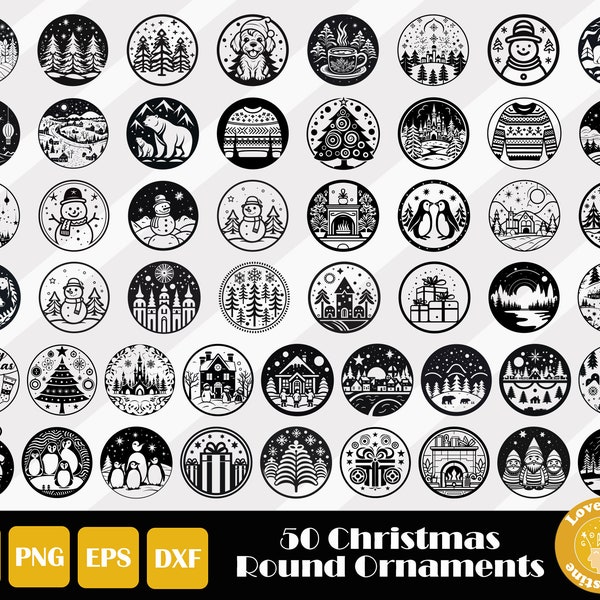 50 Christmas Ornament, Ornament Svg Bundle, Christmas Round Svg, Ornament Cut File, Christmas Scene Svg, Christmas Svg, Instant Download