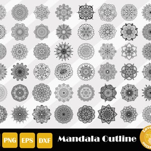 48 Mandala Outline, Mandala Svg, Mandala Cut File, Zentangle Svg, Mandala Circle Svg, Mandala Monogram Svg, Paper Cut, Instant Download