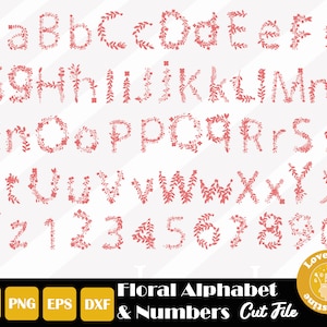 62 arquivos SVG de alfabeto floral e números para arquivos de silhueta Cricut, corte fácil, download instantâneo