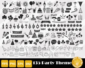 135 Party Theme Svg, Birthday Theme Svg, Birthday Party Svg, Cake Svg, Party Cut Files for For Cricut Silhouette, Easy Cut, Instant Download