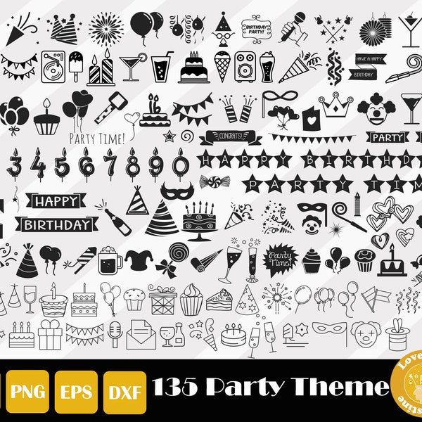 135 Party Theme Svg, Birthday Theme Svg, Birthday Party Svg, Cake Svg, Party Cut Files for For Cricut Silhouette, Easy Cut, Instant Download