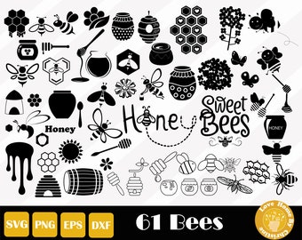 61 Bee SVG, Honey, Flower, Butterfly Cut Files for Cricut Silhouette Files, Easy Cut, Instant Download