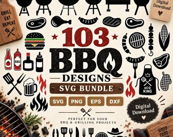 103 BBQ SVG-Bundle: Schneidedateien für Grillen, Grillmeister, Smoker & Kochen