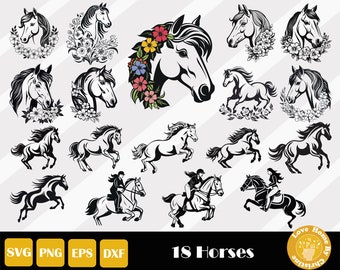 18 caballo Svg, cabeza de caballo Svg, archivo de corte de caballo, imágenes prediseñadas de caballo, amante de los caballos Svg, caballo floral Svg, ecuestre Svg, descarga instantánea