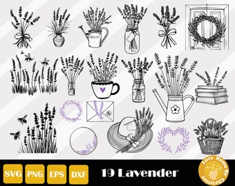 Lavender Clipart, Lavender Svg, Lavender Png, Lavender Vector, Hand Drawn Lavender, Lavender Wreath, Botanical Svg, Instant Download