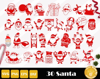 30 Santa Cut File, Santa Svg, Christmas Cut Files, Santa Claus Clipart, Santa Face Svg, Christmas Cut Files, Téléchargement instantané