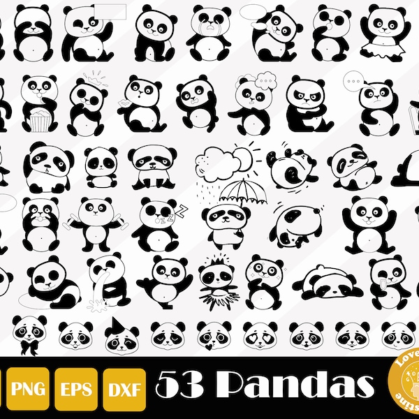 53 Panda Svg, Cute Panda Svg, Panda Face Svg, Kung Fu Panda Cut Files pour Cricut Silhouette Files, Easy Cut, Téléchargement instantané